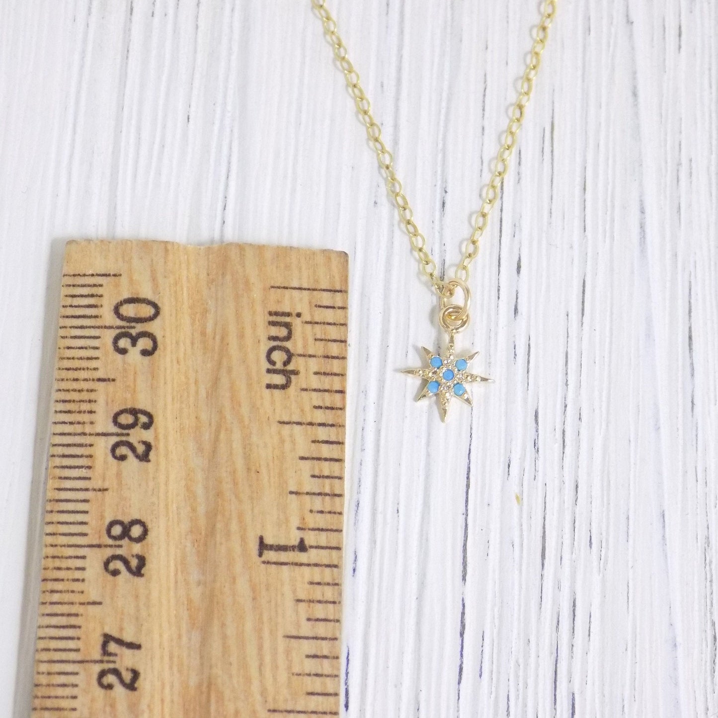 Tiny North Star Necklace - Turquoise Star Burst Necklace