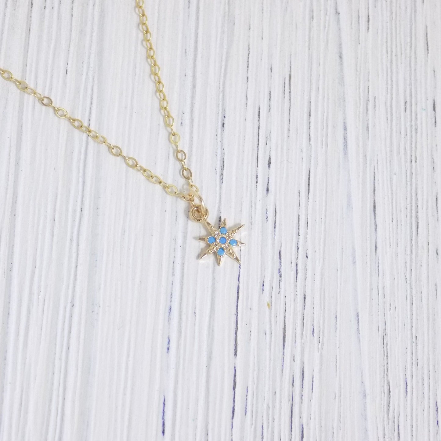 Tiny North Star Necklace - Turquoise Star Burst Necklace