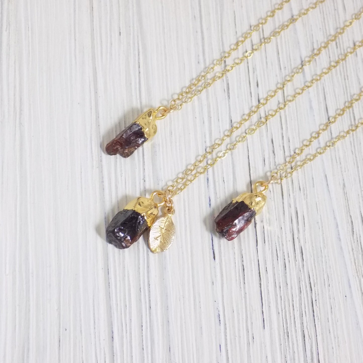 Raw Garnet Necklace - Personalized Garnet Necklace Gold Fill