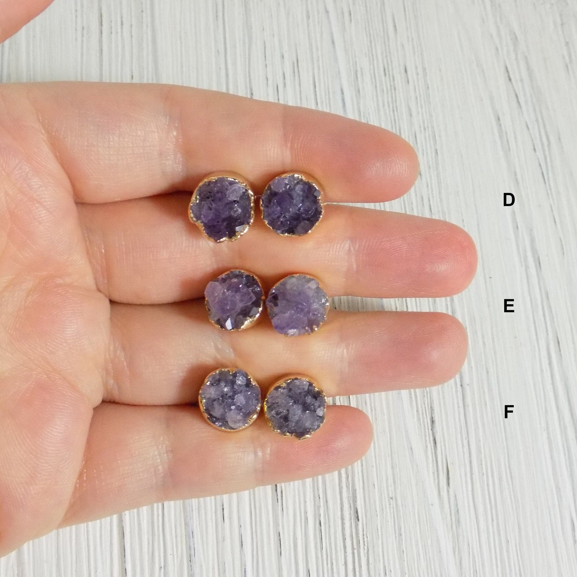 Raw Amethyst Earrings Studs - Deep Purple Raw Stone Earrings