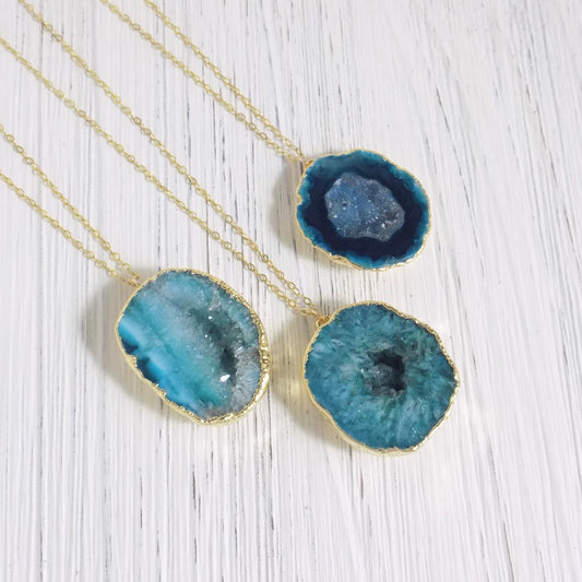 Turquoise Druzy Necklace - Boho Geode Necklace