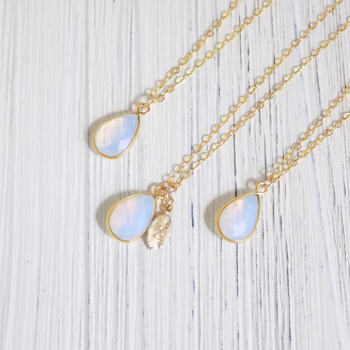 Mothers Day Gift, Opalite Necklace Gold, Personalized Initial, Teardrop Stone Necklace, Opal Jewelry Gifts Mom, Gift For Wife, M4-65