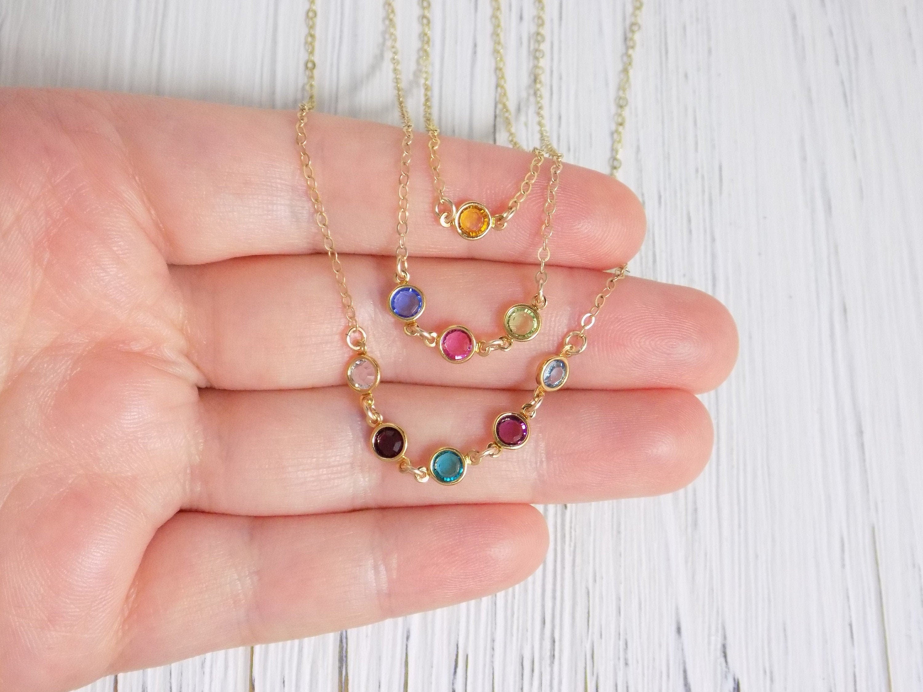 Tiny Birthstone Necklace - Family Birthstone Necklace Gold