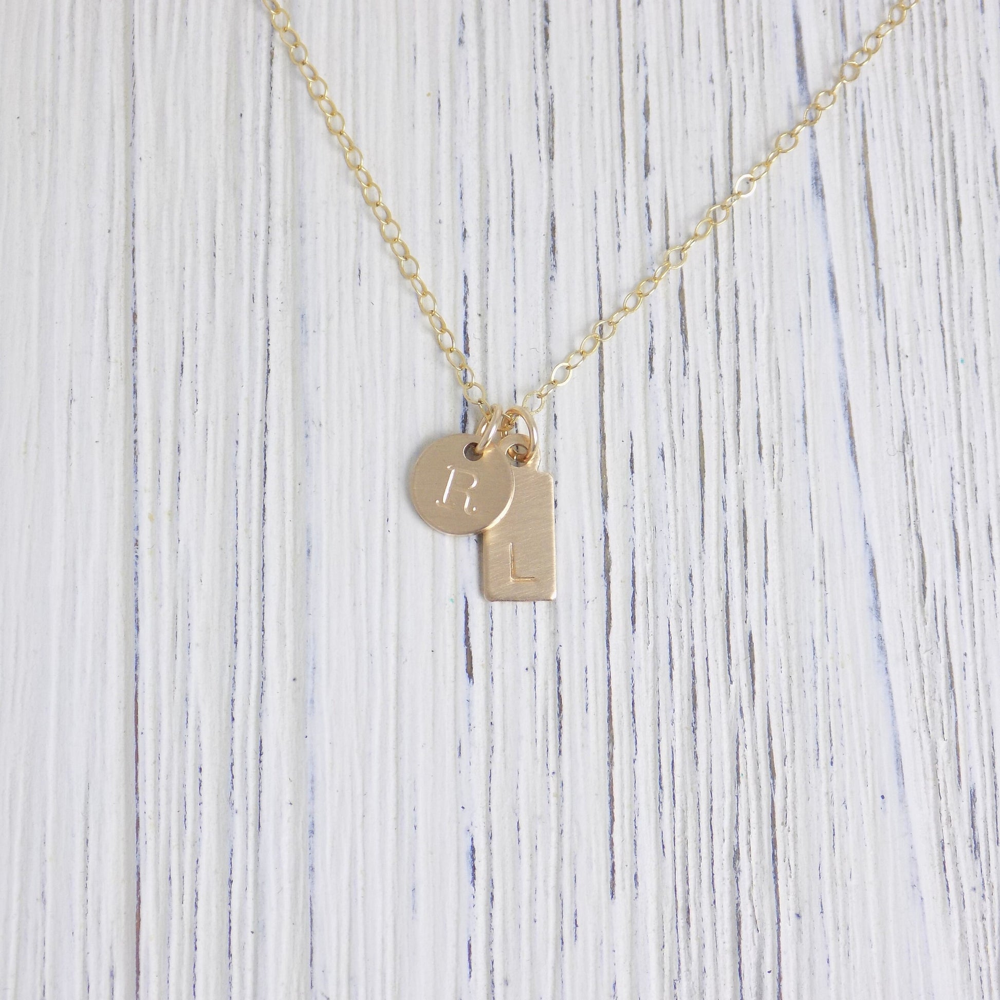 Personalized Charm Necklace - Small Tag Initial Necklace Brushed Matte Satin Finish - 14K Gold Filled Initial Necklace - Layering Gift Women