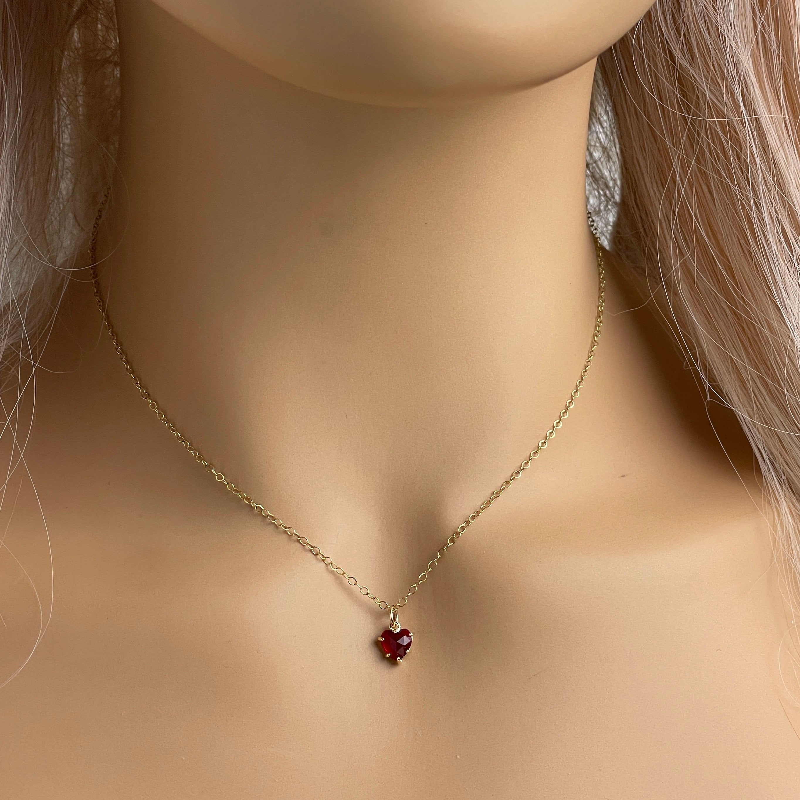 Tiny Heart Necklace Gold, Red Heart Charm Cubic Zirconia Stone, Gift F –  Love, Lily and Chloe