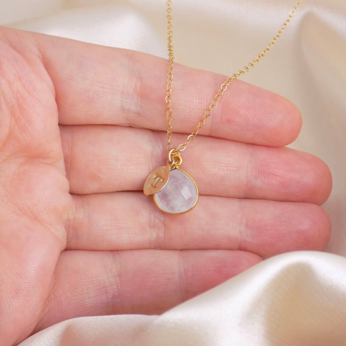 June Birthstone Necklace, Moonstone Necklace Gold, Personalized June Birthstone Necklace, White Crystal Pendant, Gifts For Mom, M6-79