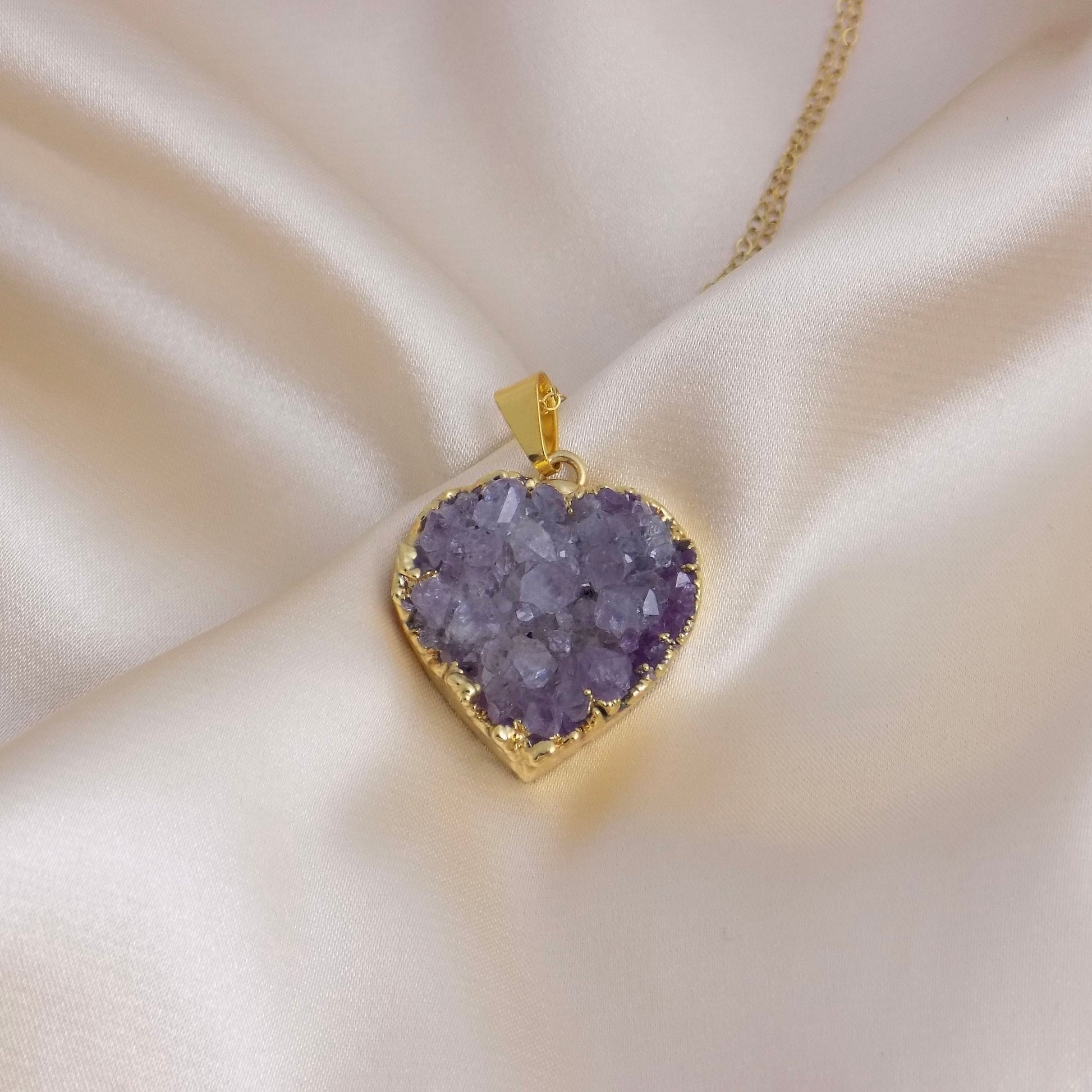 Mom Gift, Amethyst Heart Necklace Gold, Purple Druzy Pendant, Gifts For Grandma, Gift For Sister, M6-82