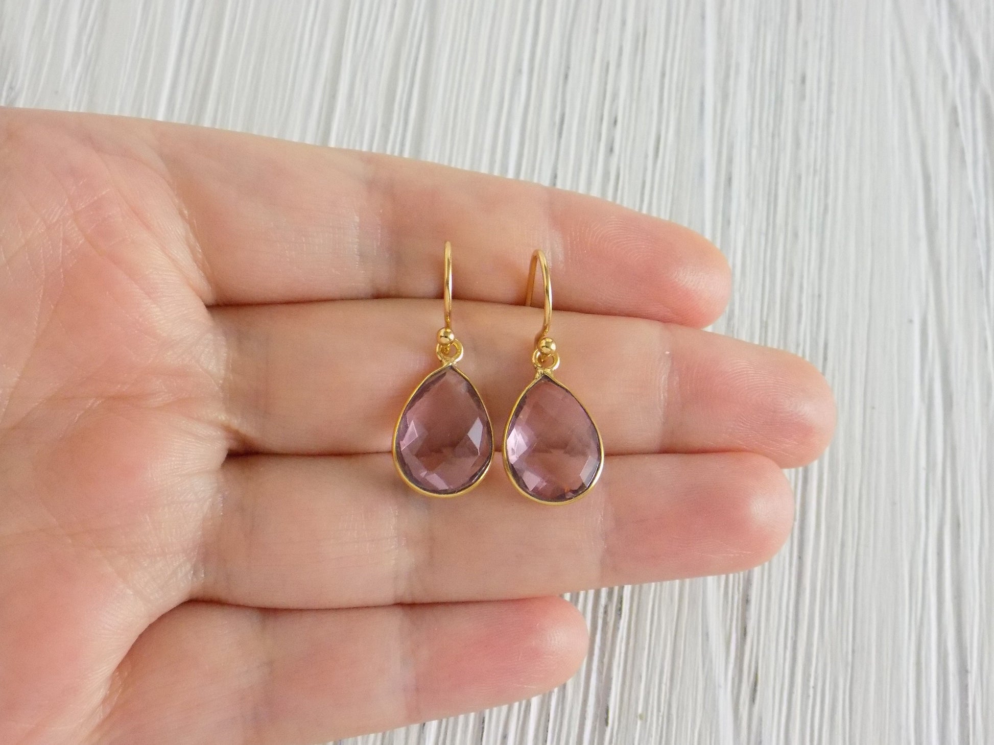 Teardrop Morganite Earrings Gold, Blush Pink Dangle Drop Earring, Gifts For Mom, M2-52