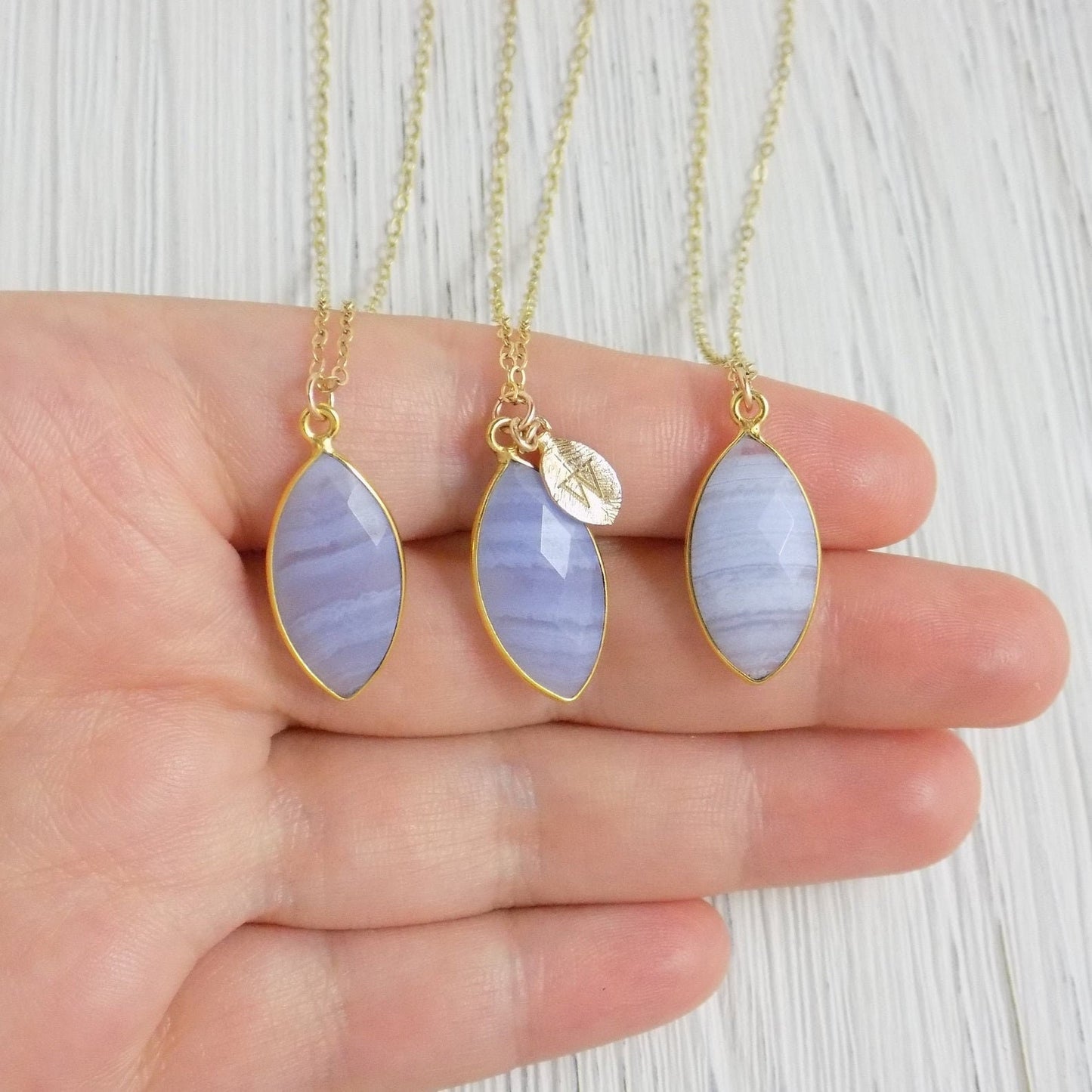 Blue Lace Agate Necklace - Personalized Lace Agate Pendant