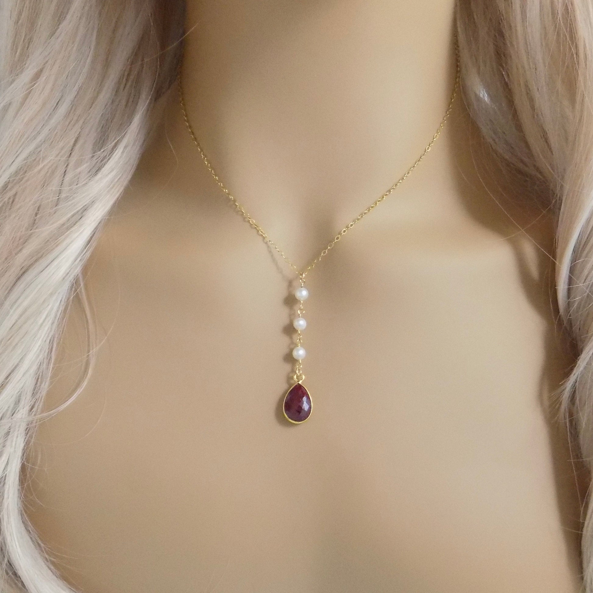 Ruby Necklace - Pearl Y Necklace