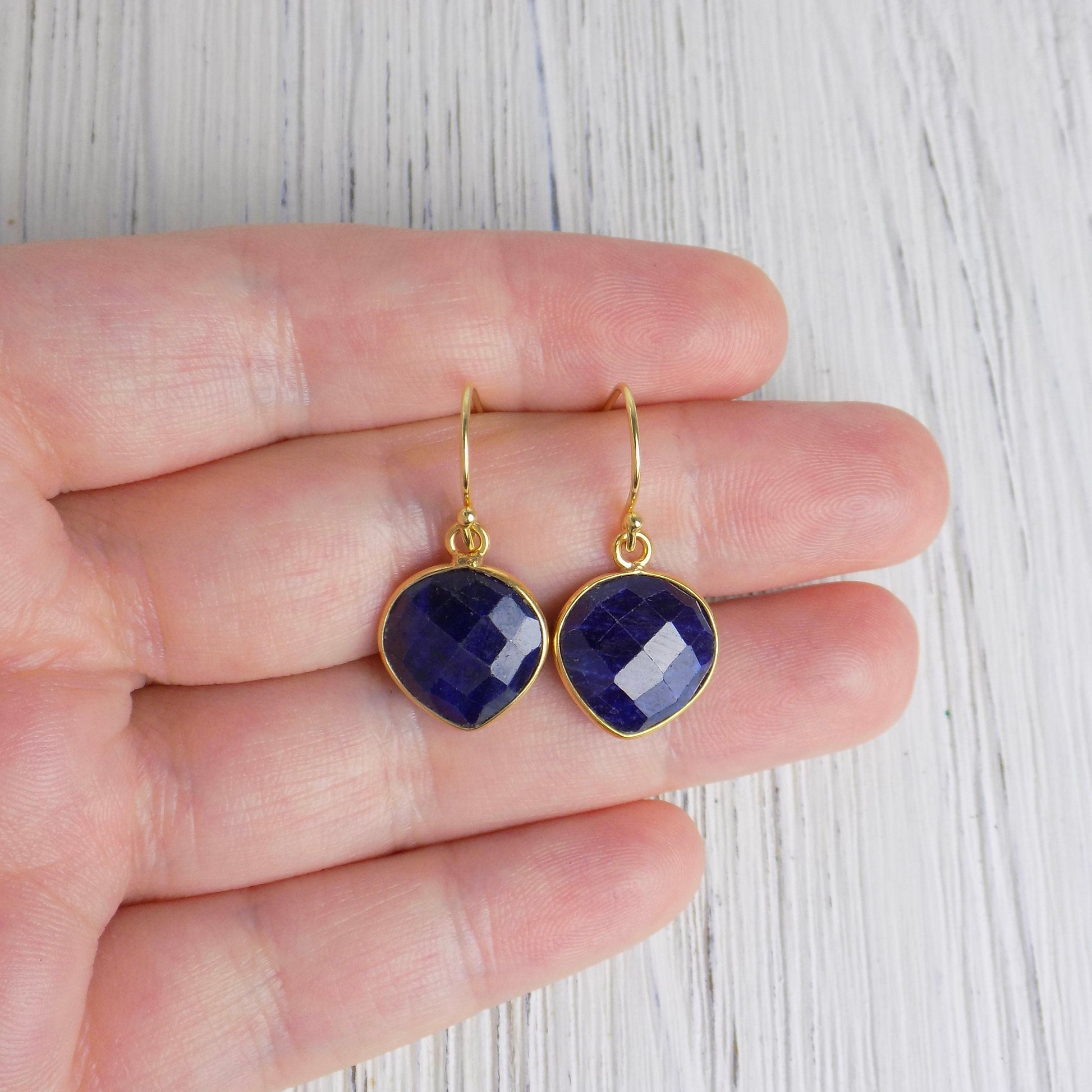 Blue Sapphire Drop Earrings Gold, Gifts For Mom, M5-383