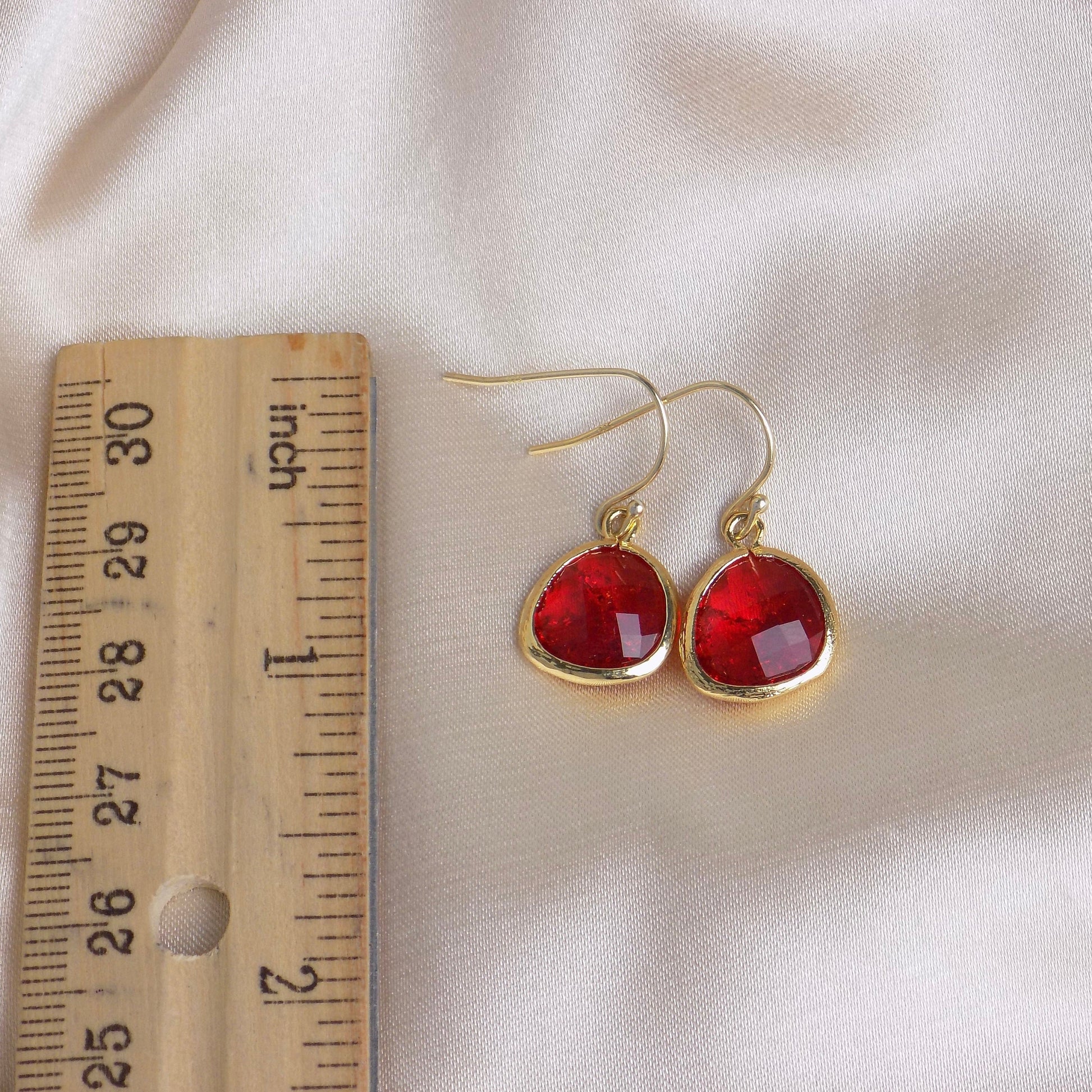 Valentines Day Gift, Red Crystal Drop Earrings Gold, Gift For Girlfriend, Gift For Wife, M6-615