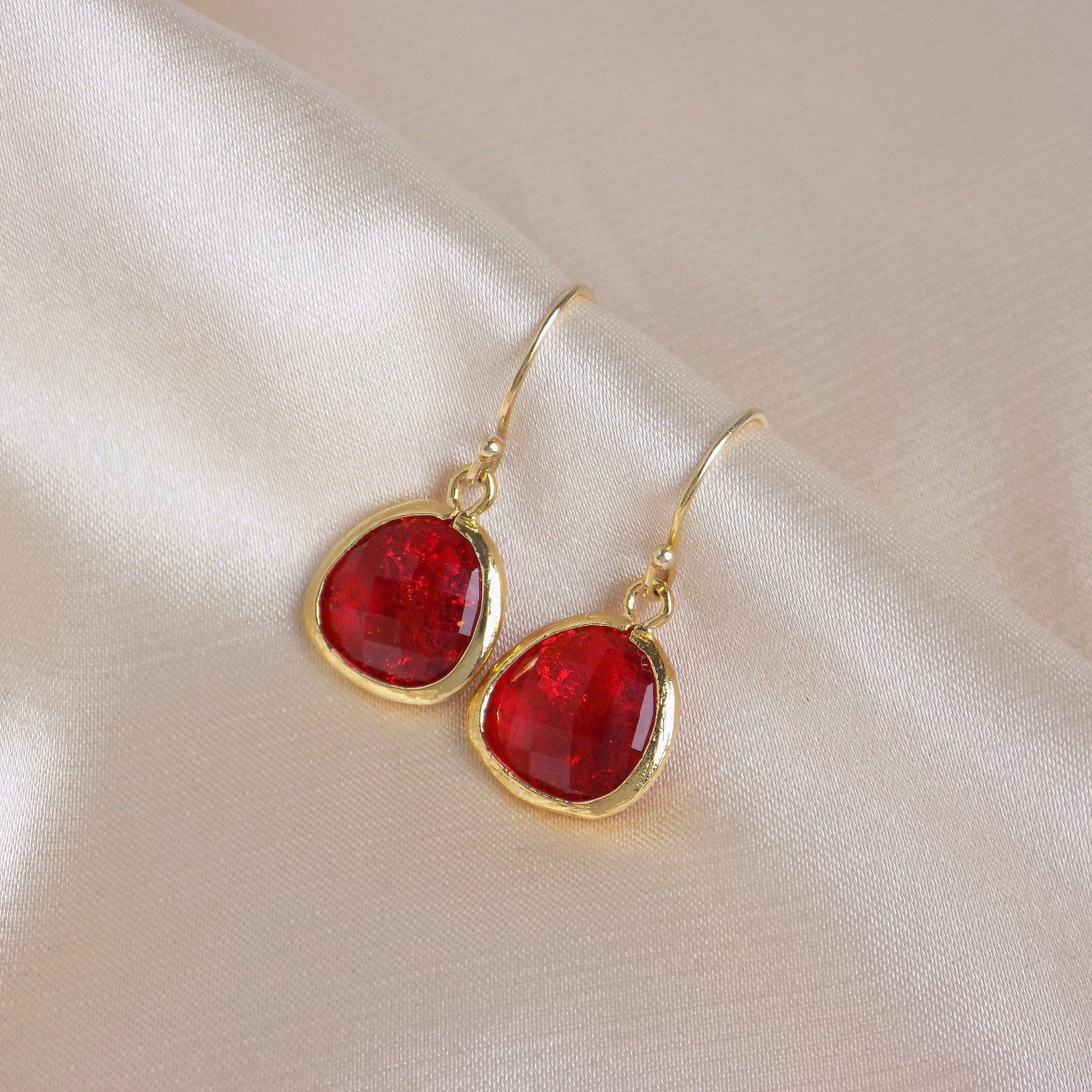 Valentines Day Gift, Red Crystal Drop Earrings Gold, Gift For Girlfriend, Gift For Wife, M6-615