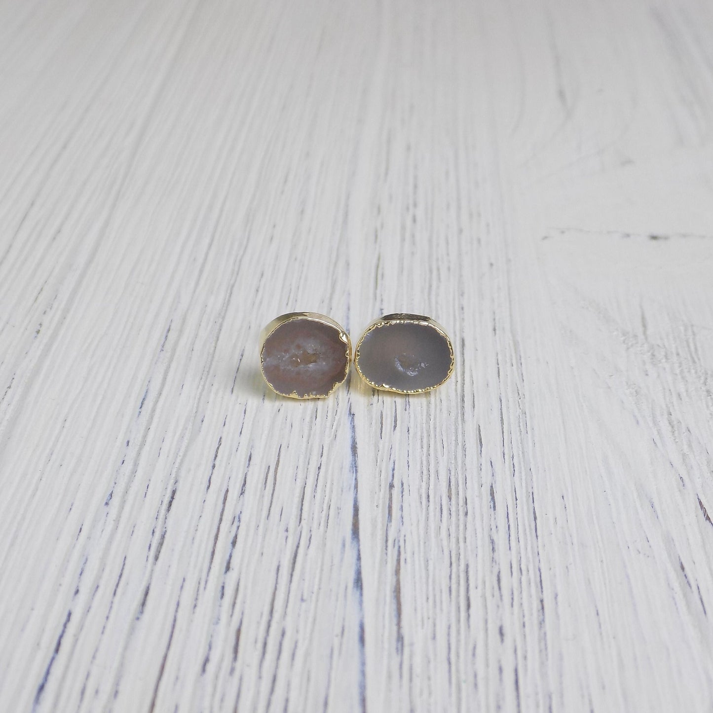 Gray Crystal Earrings Studs Gold, Geode Earrings, Real Druzy Stud Earring Small, Bridesmaid Gift, G14-174