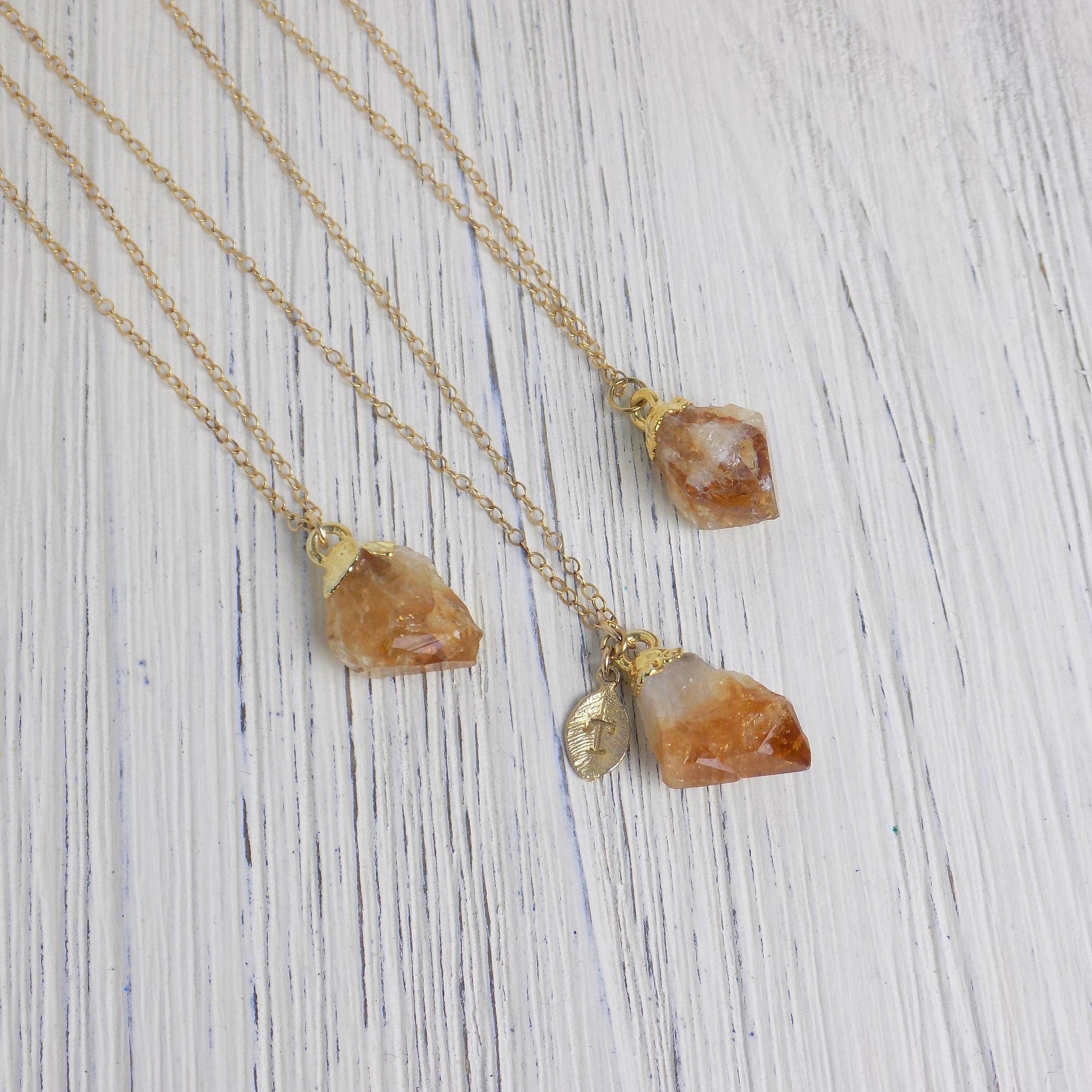 Raw Citrine and Clear Quartz Pendant Crystal Necklace - Magic Crystals