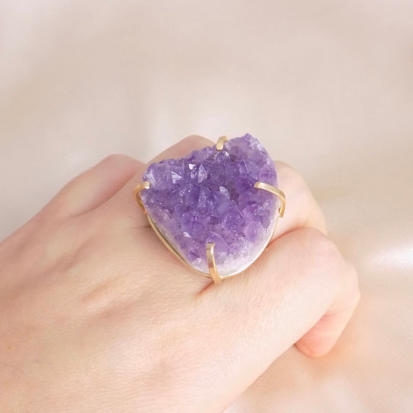 Large Amethyst Statement Ring - Raw Amethyst Druzy Ring Adjustable