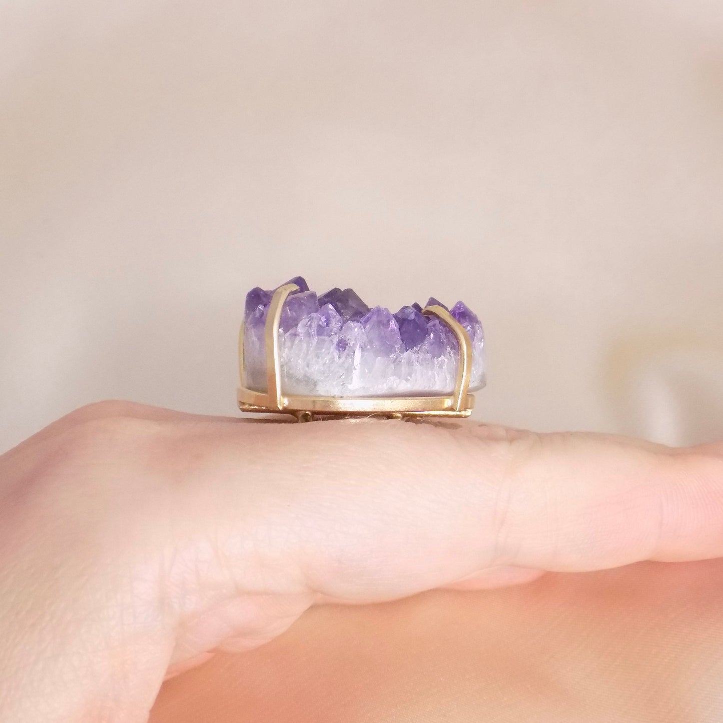 Large Amethyst Statement Ring - Raw Amethyst Druzy Ring Adjustable