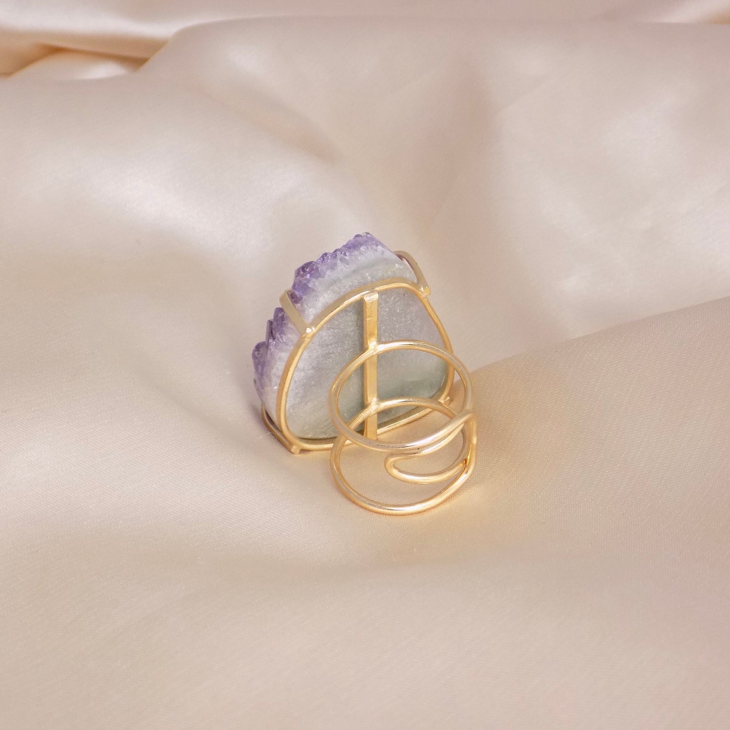 Large Amethyst Statement Ring - Raw Amethyst Druzy Ring Adjustable