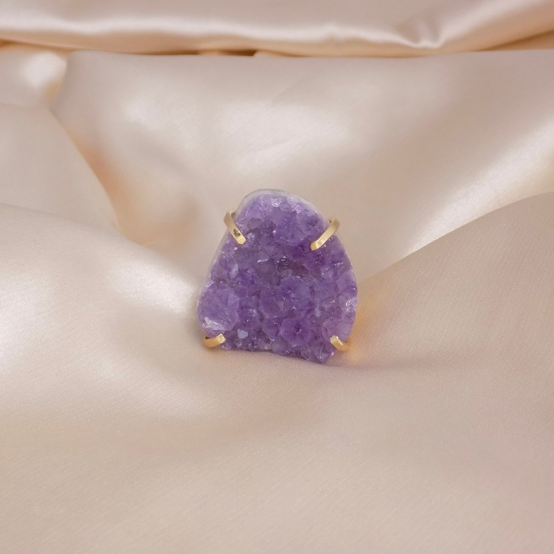 Large Amethyst Statement Ring - Raw Amethyst Druzy Ring Adjustable