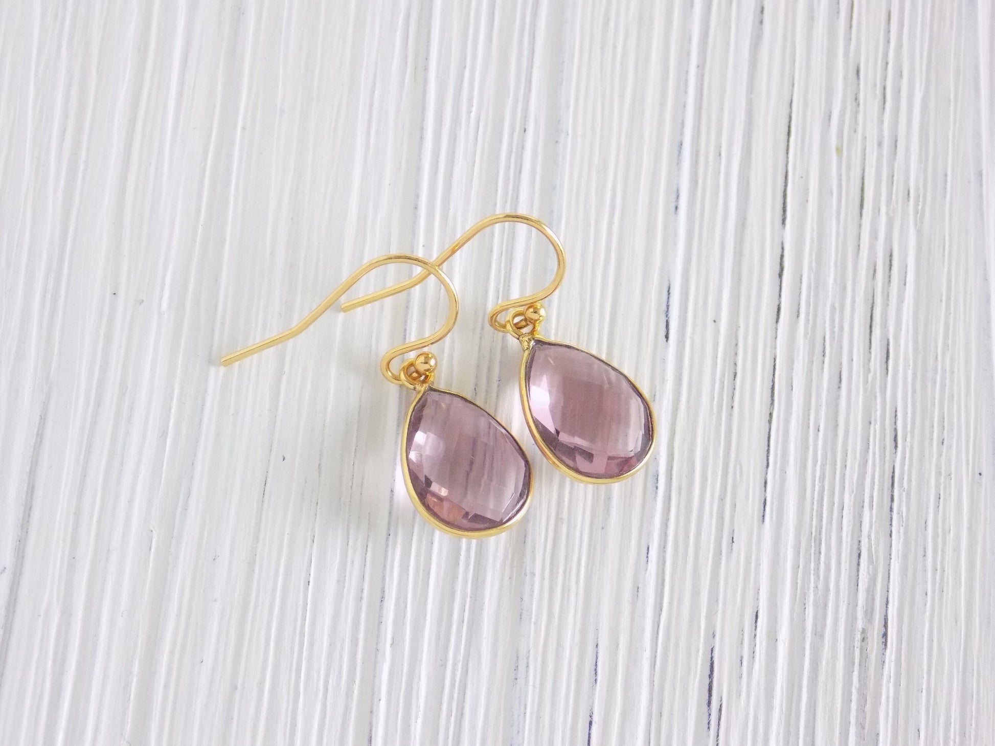 Teardrop Morganite Earrings Gold, Blush Pink Dangle Drop Earring, Gifts For Mom, M2-52