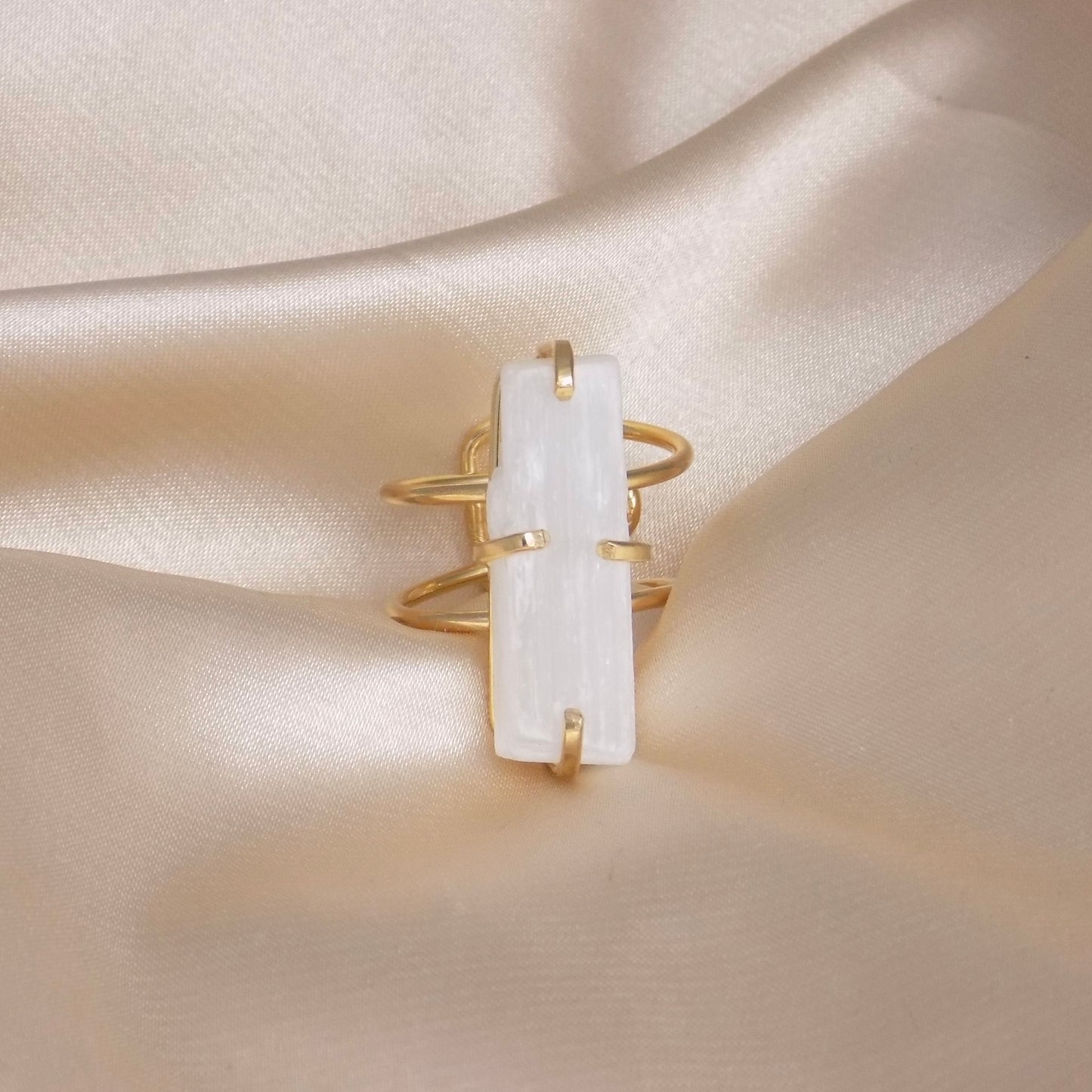 Selenite Ring Gold - White Selenite Ring