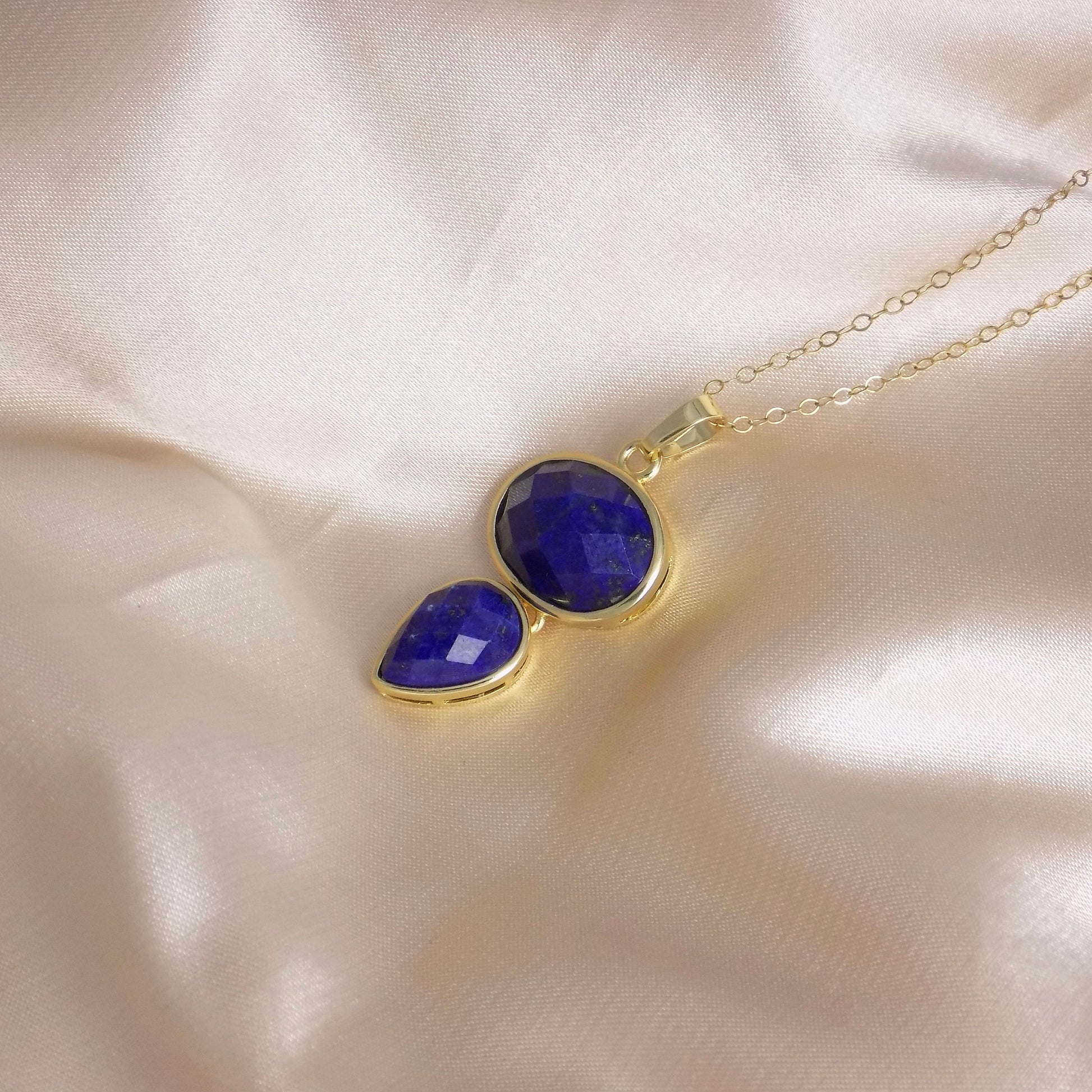 Unique Lapis Lazuli Pendant Necklace Gold, Gift For Mom, M7-51