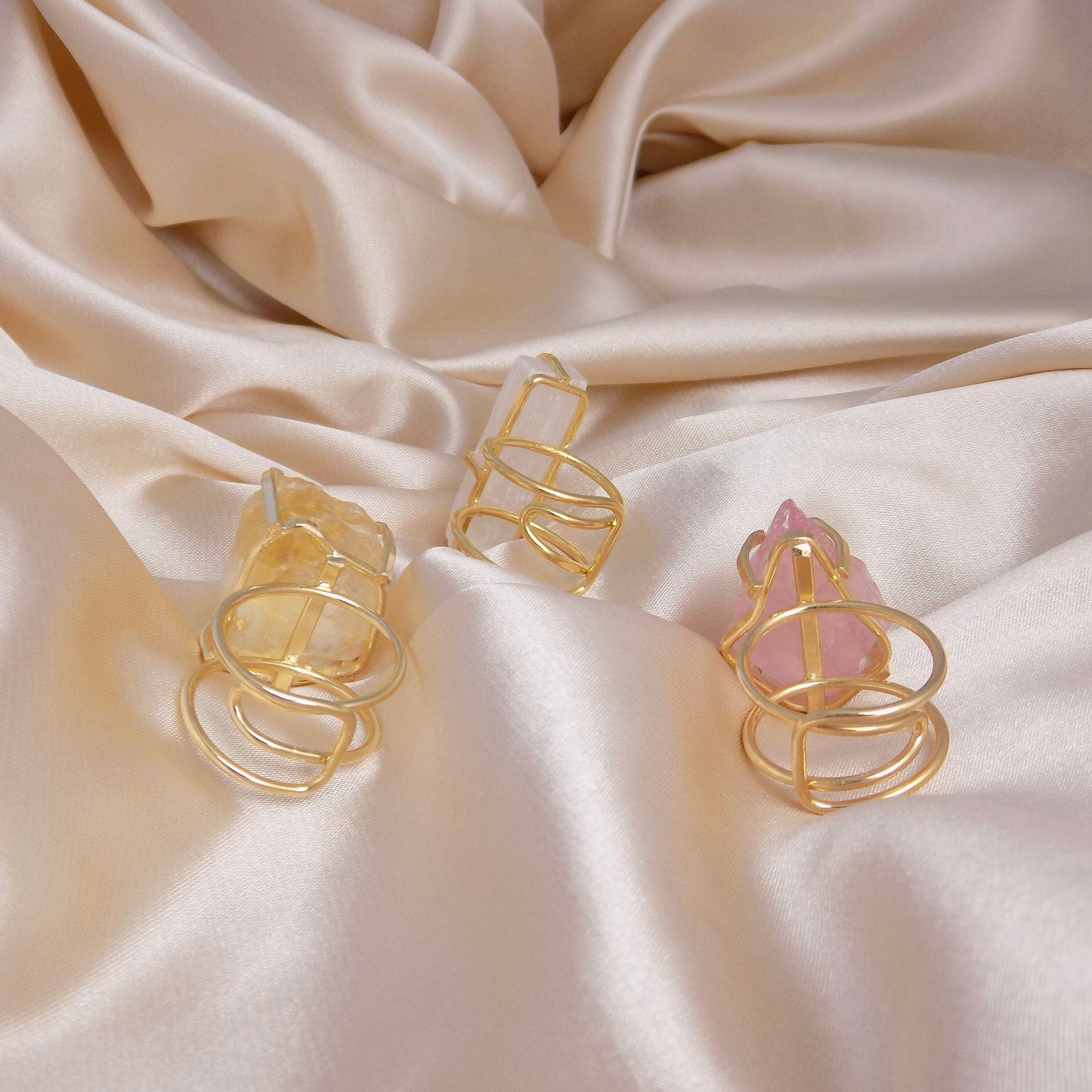 Boho Raw Crystal Rings For Women - Raw Citrine