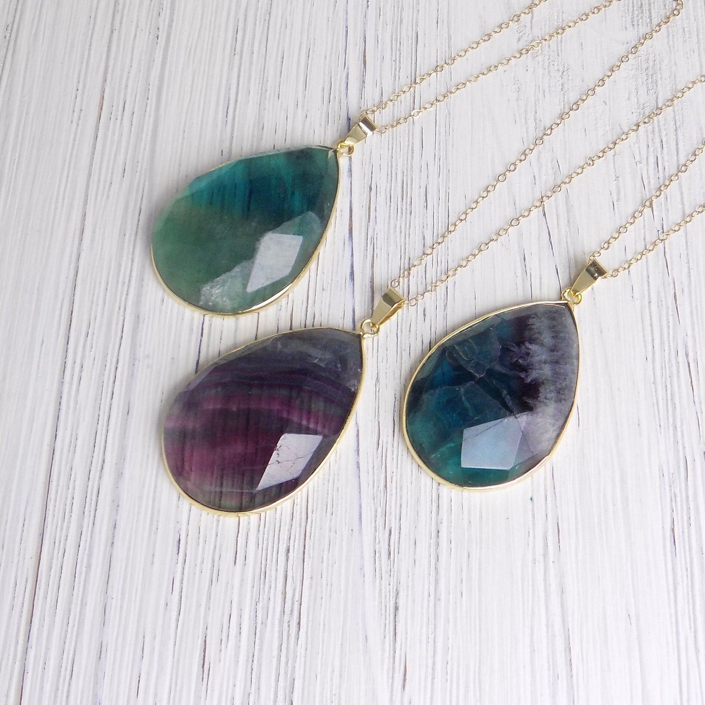 Multicolor Fluorite Necklace, Purple Green Crystal Necklace Boho, Gold Layering, Best Friend Gift Women, M6-749