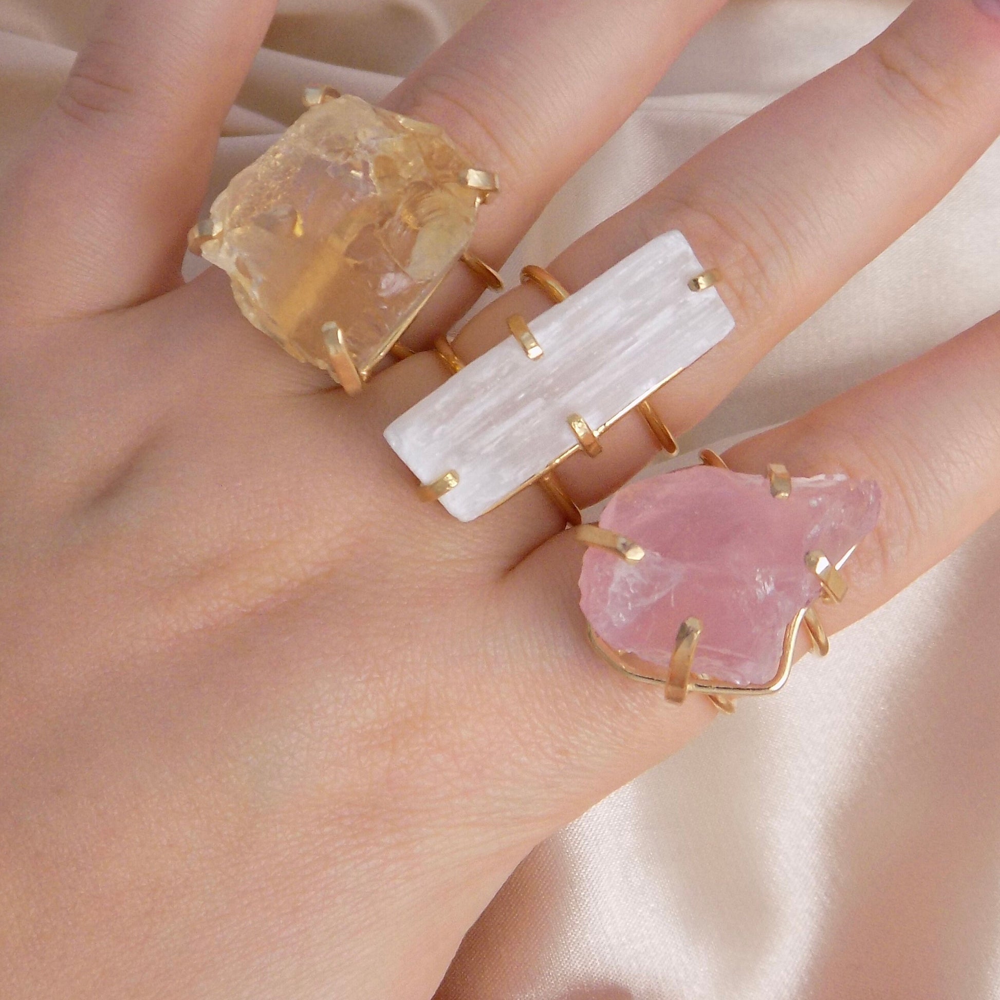 Boho Raw Crystal Rings For Women - Raw Citrine