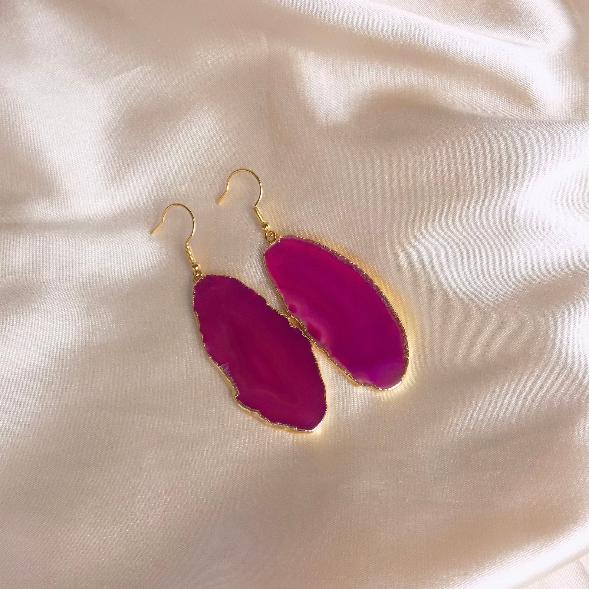 Hot Pink Agate Earrings, Large Statement Jewelry, Christmas Gifts Women, G15-145