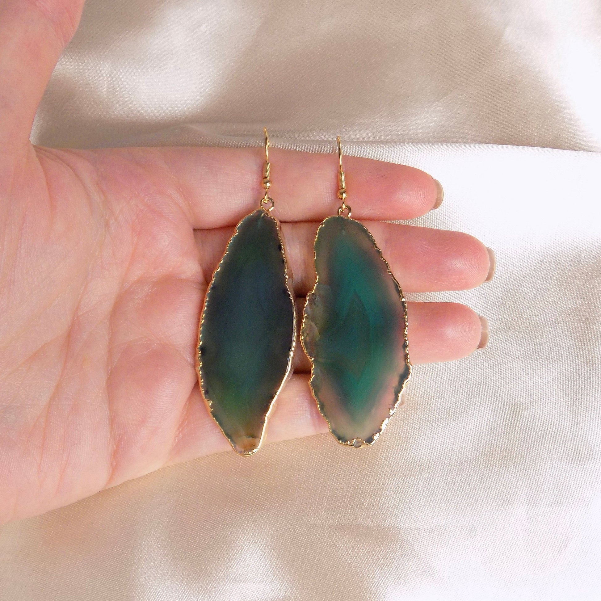 Statement Earring - Green Agate Earrings Large