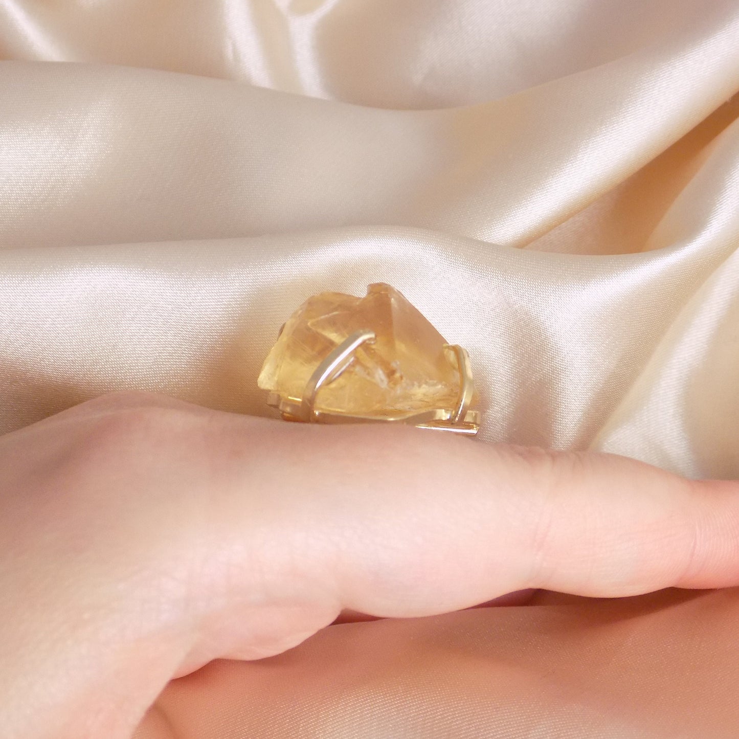 Large Citrine Ring - Raw Natural Citrine Ring Gold Plated Adjustable Band