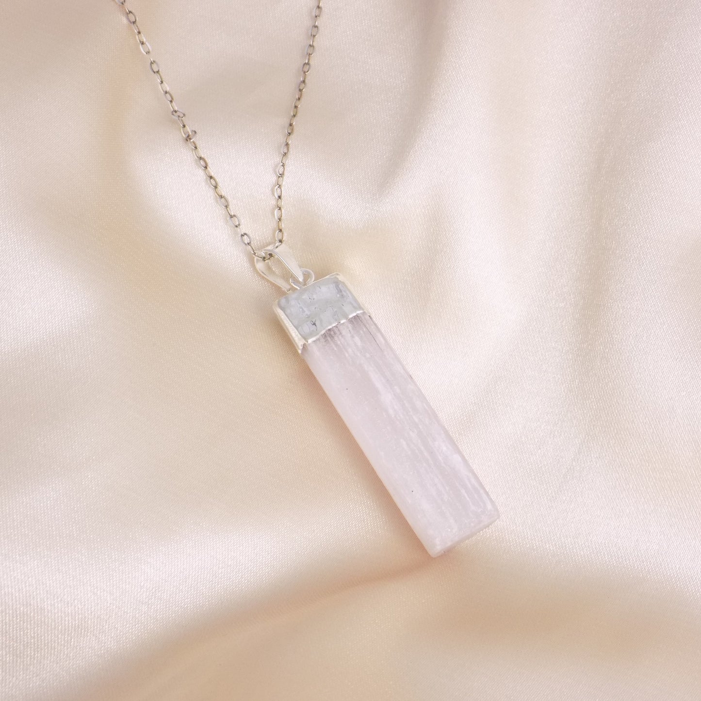 Healing Crystals, Pink Selenite Necklace Silver, Raw Selenite Pendant Necklace, Boho Calming Stone, Gift For Best Friend, G13-543